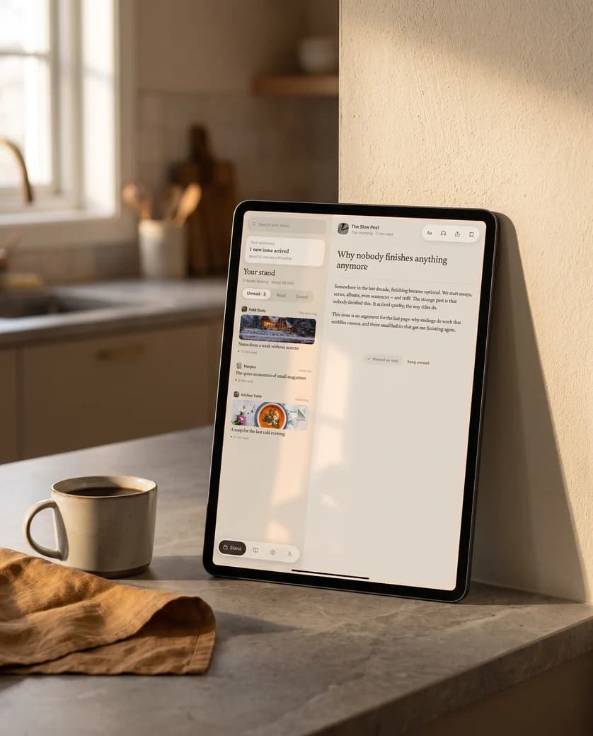 Panning across the app’s Today’s stand screen on a tablet